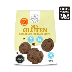 GALLETAS CHOCOLATE CHIPS SIN GLUTEN SIN LACTOSA, ECOVIDA 150 g