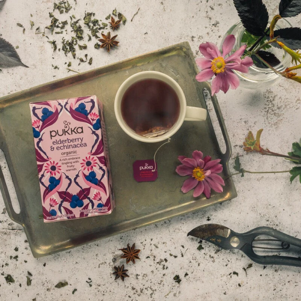 INFUSIÓN ELDERBERRY Y ECHINACEA, PUKKA 20 BOLSAS