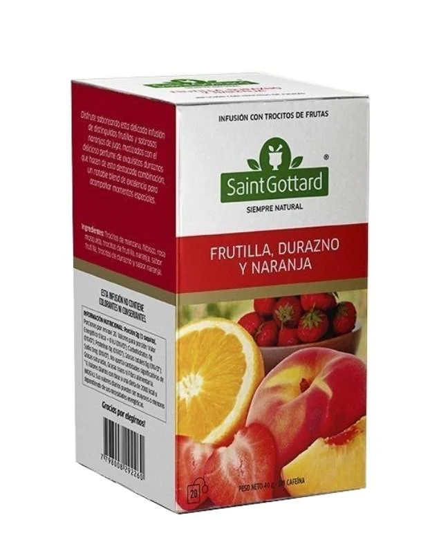 INFUSIÓN FRUTILLA DURAZNO NARANJA, SAINT GOTTARD 20 BOLSITAS