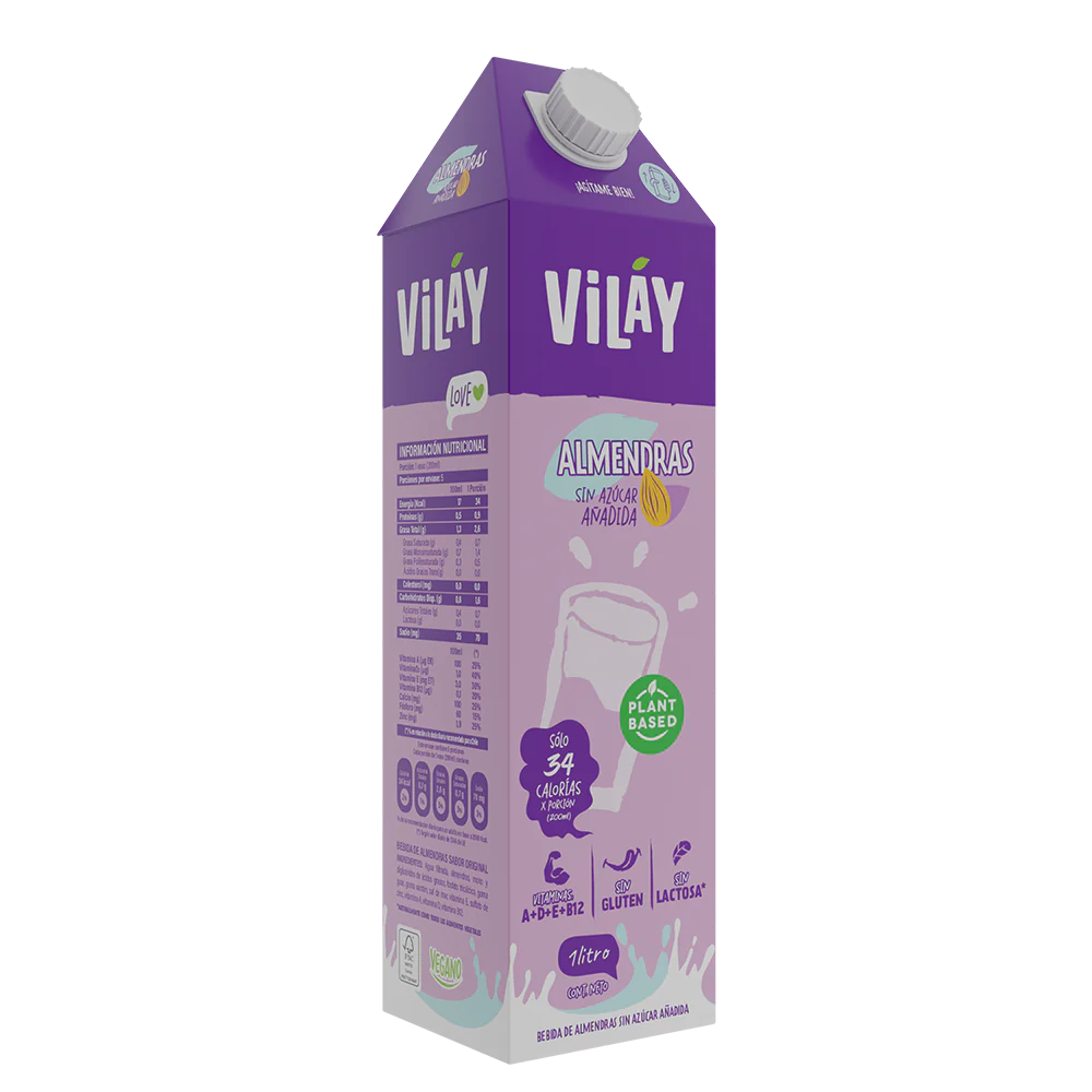 LECHE LÍQUIDA ALMENDRA ORIGINAL SIN AZÚCAR, VILAY 1 LT