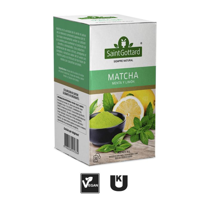 TÉ MATCHA MENTA Y LIMÓN, SAINT GOTTARD 20 BOLSITAS