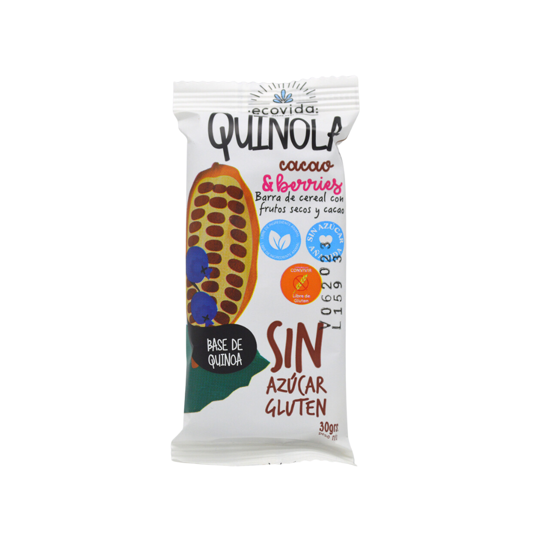 BARRAS QUINOLA CACAO SIN AZÚCAR, ECOVIDA