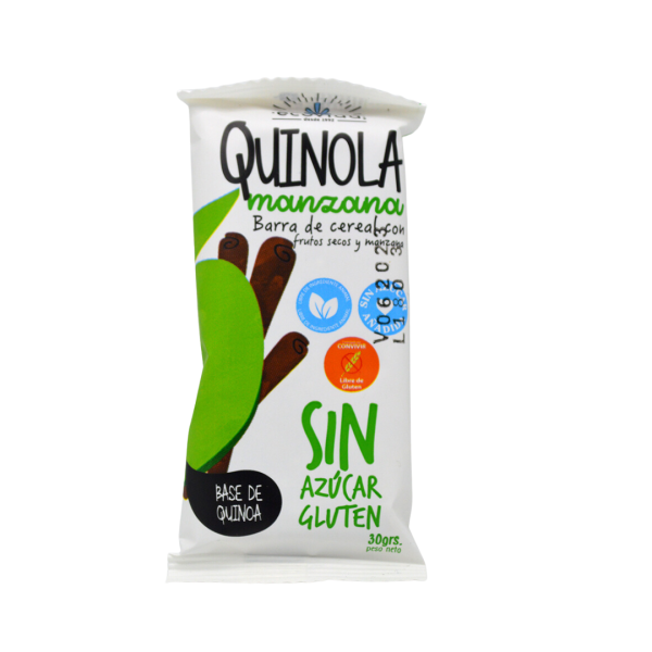 BARRAS QUINOLA MANZANA CANELA SIN AZÚCAR, ECOVIDA