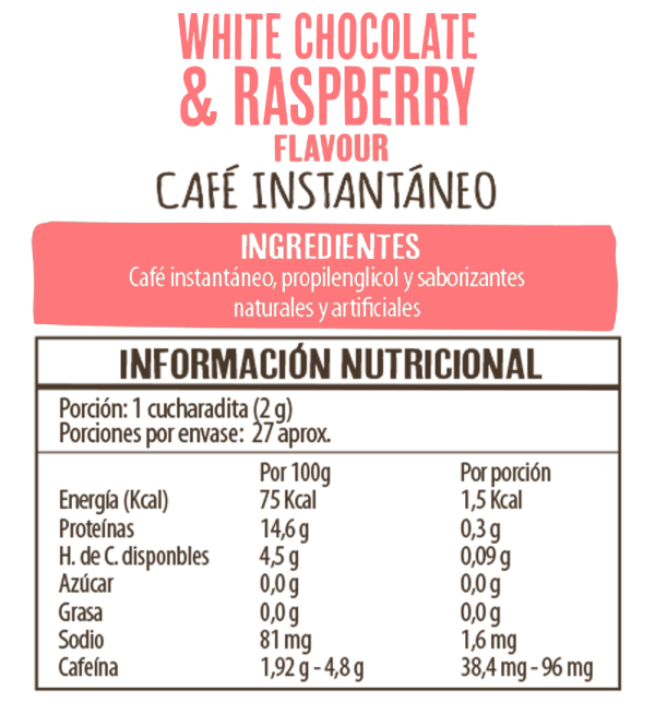 CAFÉ WHITE CHOC RASPBERRY SIN GLUTEN, BEANIES 55 g