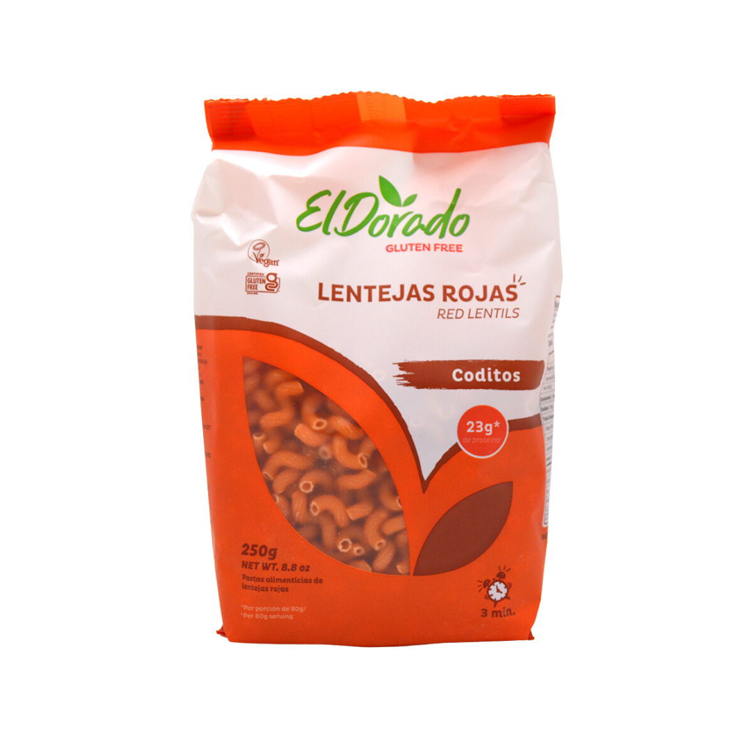 FIDEOS CODITOS LENTEJAS ROJAS SIN GLUTEN, EL DORADO 250 g