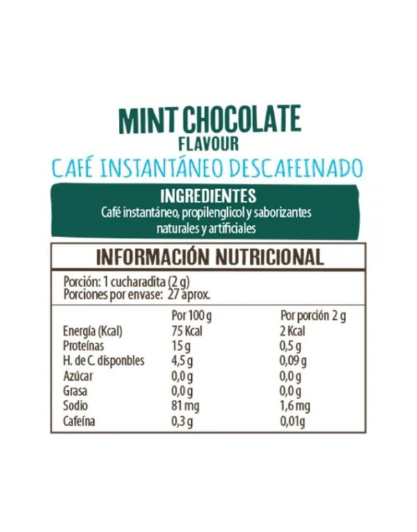 CAFÉ MENTA CHOCOLATE DESCAFEINADO - SIN GLUTEN, BEANIES 50 G