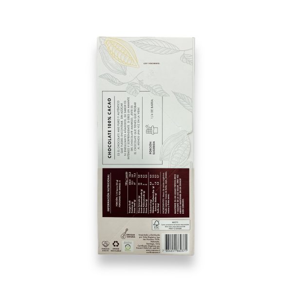 CHOCOLATE ORGANICO 100% CACAO MANARE - 100 g