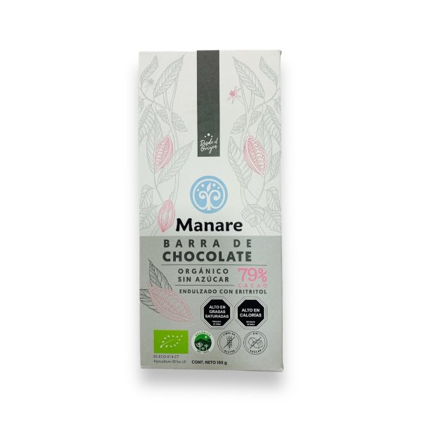 CHOCOLATE ORGÁNICO SIN AZÚCAR 79% CACAO, MANARE - 100 g