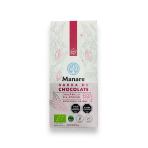 CHOCOLATE ORGÁNICO SIN AZÚCAR 62% CACAO, MANARE 100 g