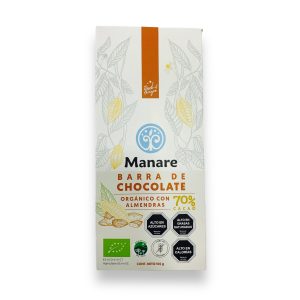 CHOCOLATE ORGÁNICO 70% CACAO ALMENDRA, MANARE 100 g