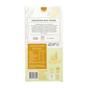 CHOCOLATE ORGÁNICO 62% CACAO, MANARE 100 g