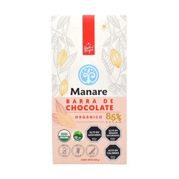 CHOCOLATE ORGÁNICO 85% CACAO, MANARE 100 g