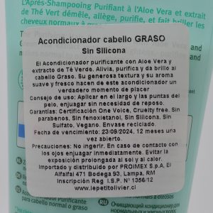 ACONDICIONADOR CABELLO GRASO ALOE Y TÉ VERDE, LE PETIT 200 ml