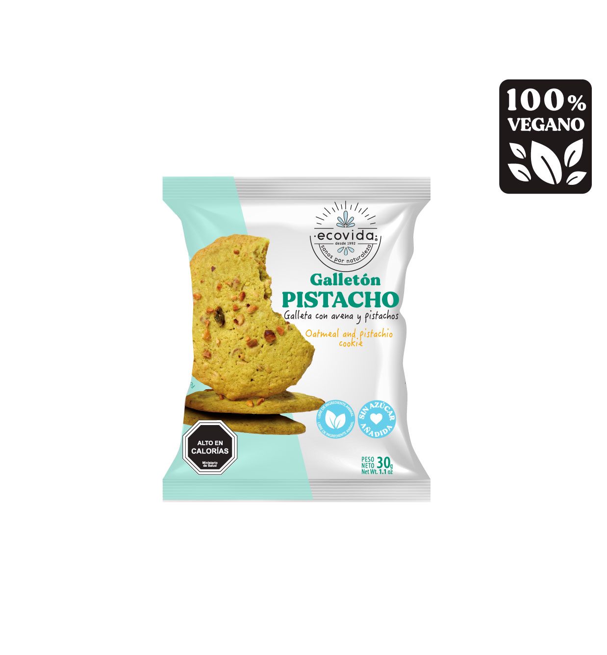 GALLETÓN AVENA PISTACHO - SIN AZÚCAR, ECOVIDA 40 G