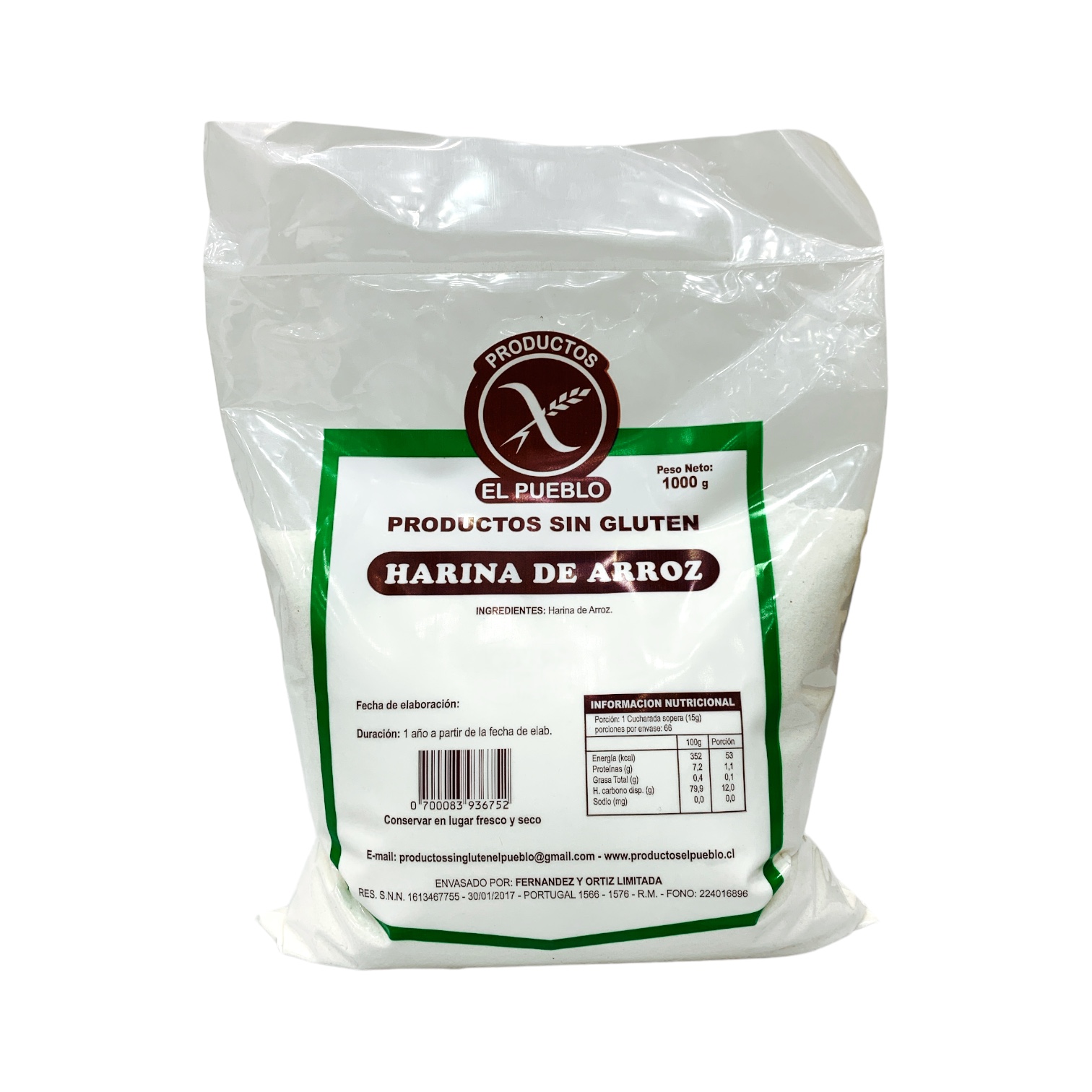 HARINA DE ARROZ - SIN GLUTEN, EL PUEBLO 1 Kg