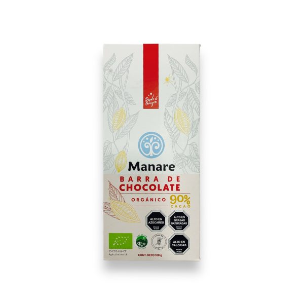 CHOCOLATE ORGÁNICO 90% CACAO, MANARE 100 G