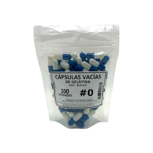 CÁPSULAS GELATINA VACÍAS #0 (AZÚL – BLANCO) – 100 un