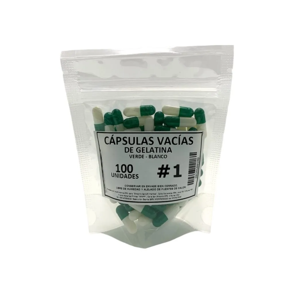 CÁPSULAS GELATINA VACÍAS #1 (VERDE-BLANCO) - 100 un