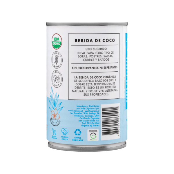 BEBIDA DE COCO ORGÁNICA, MANARE 400 g