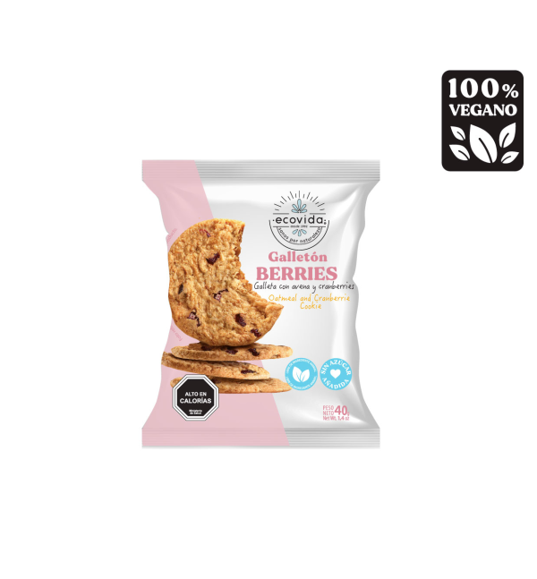 GALLETÓN AVENA BERRIES SIN AZÚCAR, ECOVIDA 40 g