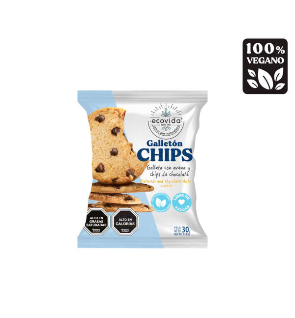 GALLETÓN CHIPS DE CHOCOLATE SIN AZÚCAR, ECOVIDA 40 g