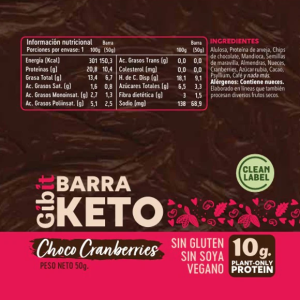 BARRA KETO CHOCO RASBERRIES, GIBIT 45 g