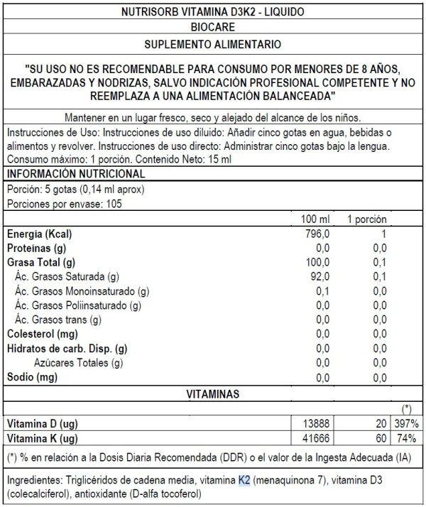 NUTRISORB- D3 & K2 15 ml, BIO CARE